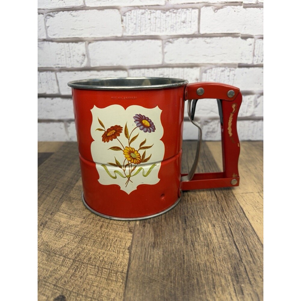 Vintage Androck Hand-i-Sift 3 Screen Flour Sifter ~ Made in USA ~ Red ~ EUC